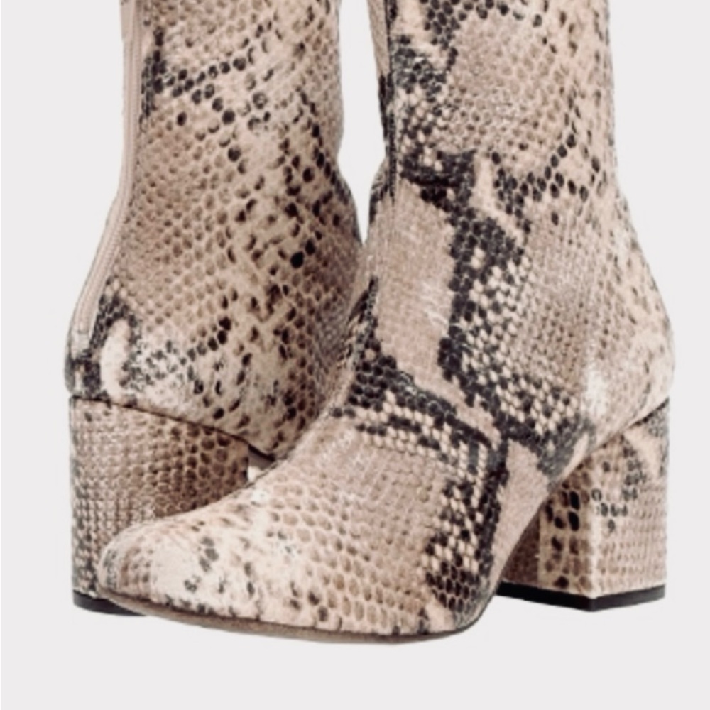 Free People Beige and Black Snakeskin Heeled Boots